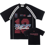 Hip-hop t-shirts: american streetwear hip-hop r&b racing element print double stripe short sleeve tee