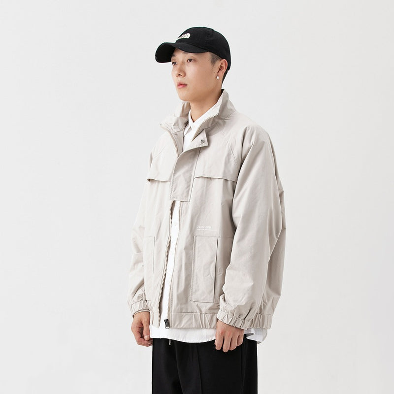 Unisex Jacket Stand Collar Workwear Jacket Loose Casual Jacket