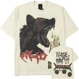 Hip-hop t shirts american high street half sleeve trendy roaring wolf printing distressed washed retro short sleeve t-shirt tee