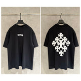 Ch hip-hop t shirts high streetch front and rear embroidered worn out short-sleeved cross loosecasual american style