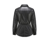 Women Leather Jacket Fall and Winter Lapels Long Sleeve Motorcycle Washed PU Leather Shirt Coat