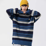 Unisex Sweater Fall Color-Blocking Striped Sweater