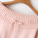 Women Sweater Knitwear Bow Lace-up Sweater Autumn Sexy Slim Fit Irregular Top