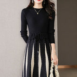 Women Knitwear Spring and Autumn Long Lace-up Sweater Slim Knit Dress