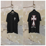 Ch hip-hop t shirts ch crow double layer water drop cross short sleeve printingloosecasualpure cotton american heavy weight