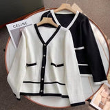 Women Sweater Knitwear Autumn and Winter Classic Style Contrast Color V-neck Knitted Cardigan Sweater Coat