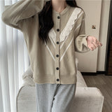Women Knitwear Autumn Winter Retro Wooden Sweater Coat Loose Knitted Cardigan