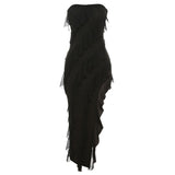 Women Dresses Summer Sexy Backless Slit Tassel Dress (Bla0420)