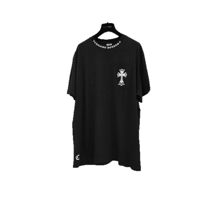 Ch hip-hop t shirts ch crow double layer water drop cross short sleeve printingloosecasualpure cotton american heavy weight