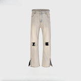 MIJKO Men Vintage Pants MIJKO Wash Old Slightly Stretched Ripped Jeans