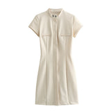 Women Dresses Summer Slim Fit Short Dress Stand Collar Sexy Skirt (Xds0414)