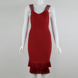 Women Evening Dress Tassel Bandage One-Piece Dress Sexy Lace Hip Spaghetti Straps Dress