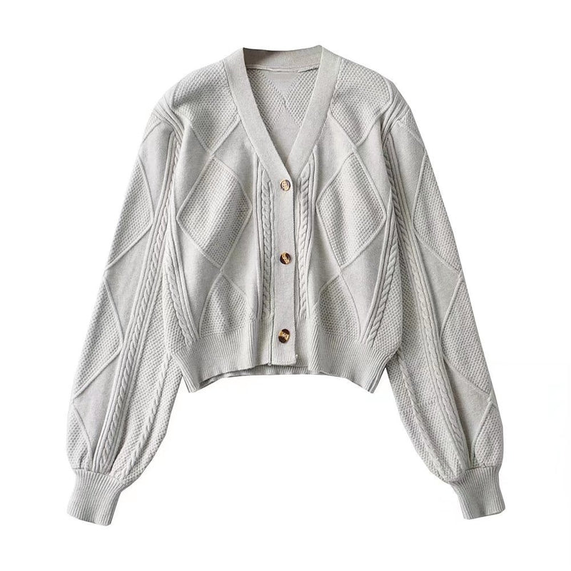 Women Sweater Knitwear Spring Retro Twist V-neck Single Breasted Knitted Cardigan