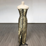 Women Evening Dress Python Print Long Dress Bandage Sexy Slit Dress