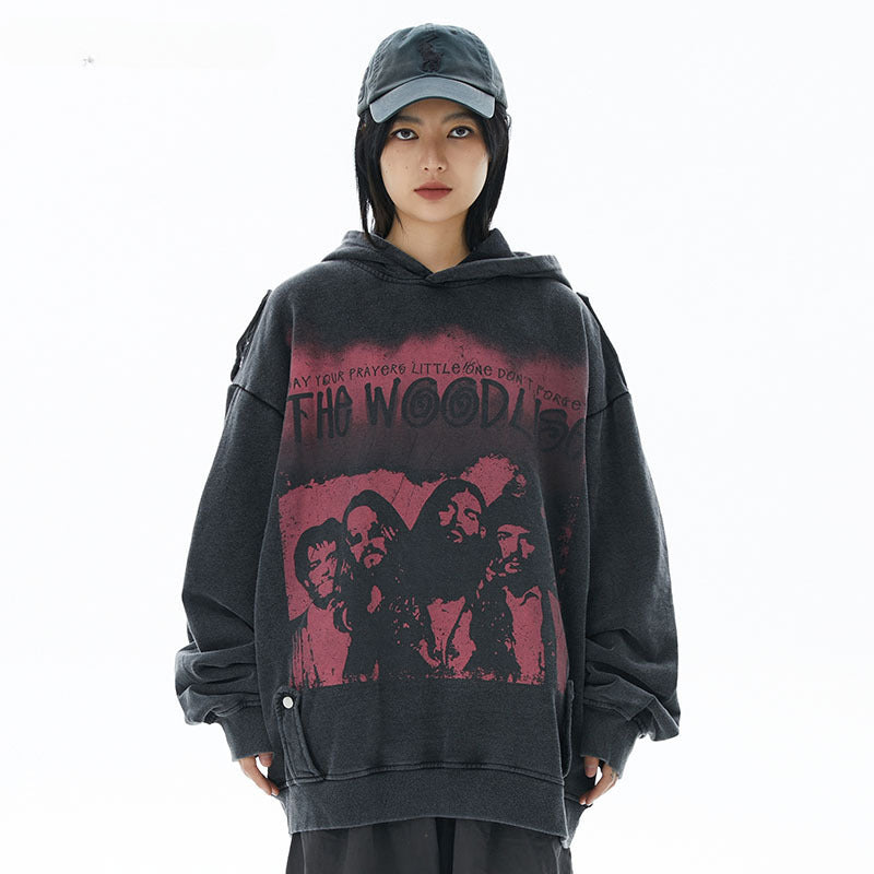 Men Hoodie Retro Washed Hooded Sweatshirt Sports Sweater