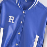 Women Leather Jacket PU Leather Baseball Uniform for Women Spring and Autumn Baggy Casual Jacket Stand Collar Cardigan Short Coat