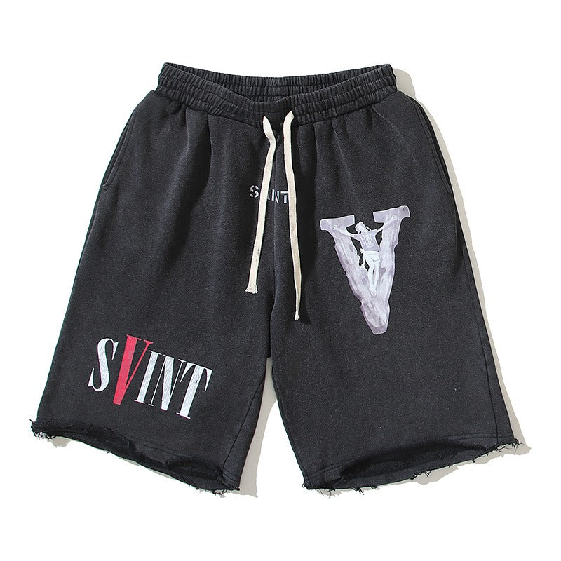 Saint m t pants r s.m collaboration letter print casual loose shorts wholesale single piece