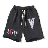 Saint m t pants r s.m collaboration letter print casual loose shorts wholesale single piece