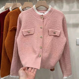 Women Knitted Cardigan Female with Hearts Button Coat