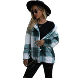 Women Trench Coat Fall Winter Hooded Long Sleeve Plaid Mid-Length Loose Gold Mink Velvet Coat
