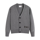 Ami arauneifoutwearfall and wintercouplecardigan woolen letter high weight v neckknitting
