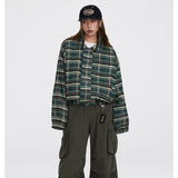 Unisex Jacket Vintage Plaid Lapel Jacket for Men and Women Loose Overalls
