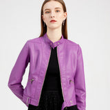 Red Leather Jacket Spring and Autumn Stand Collar Lady Leather Jacket