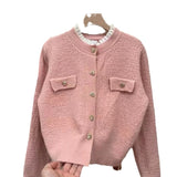 Women Knitted Cardigan Female with Hearts Button Coat