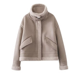Women Leather Jacket Foreign Trade Locomotive Short PU Leather Faux Lamb Fur Coat