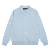 Dopamine macaron color autumn/winter rl small malafit polo collar knit cardigan women's couple's wool sweater