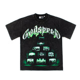 Hip-hop t-shirts: american streetwear rock 'n' roll vintage tv print, washed and distressed, trendy crew neck short sleeve tee