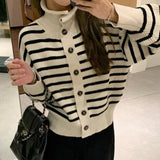 Women Knitted Cardigan Turtleneck Coat Autumn and Winter Striped Knitted Sweater