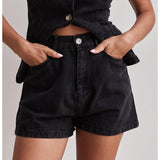 Women's pants: spring/summer amazon independent store fashion sleeveless cinched waist high-waisted loose denim shorts set (us/eu style)