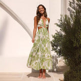 Women Dresses Summer V-neck Backless Lace-up Long Dress (Jkw0408)
