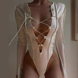 Women Jumpsuit Summer Sexy Hollow-out Slim-Fit Long-Sleeved Jumpsuit