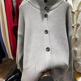 Women Knitted Cardigan High Collar Loose Sweater Women's Autumn Winter Retro Knitted Coat Cardigan