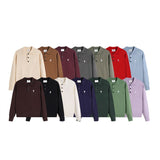 Ami araunriflove polo collar lapel fall and winterknitting shirt wool sweater long sleevesembroider couple