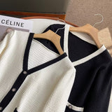 Women Sweater Knitwear Autumn and Winter Classic Style Contrast Color V-neck Knitted Cardigan Sweater Coat