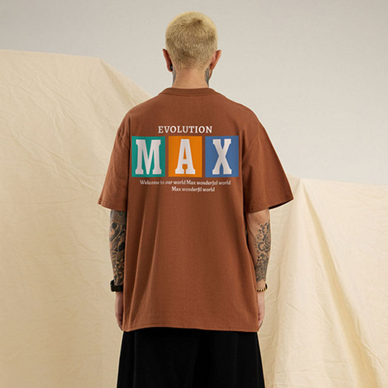 Men T Shirt Vintage Letter Print Short-Sleeve T-shirt