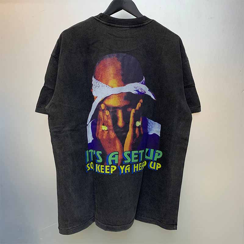 SAINT MICHAEL Vintage T Shirt MKSZY 2pac White Headscarf West Coast Vintage Short Sleeve
