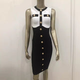Women Dresses Black and White Single-Breasted Sheath Dress (Ont0408)