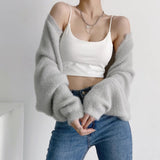 Women Sweater Knitwear Sexy Short Navel Knitted Top High Waist Loose Plush Cardigan Coat
