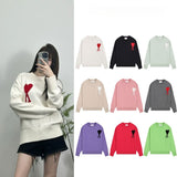 Ami araunrifknitting sweater wool sweater couple wedding photo big heart jacquard high weight round neck fall and winter