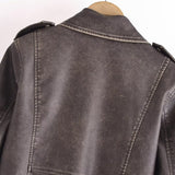 Women Leather Jacket Autumn Washed Leather Worn Motorcycle Jacket