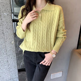 Women Knitwear Fall and Winter Lapels Cable-Knit Sweater Vintage Sweater