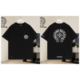 Ch hip-hop t-shirts: ch embroidered front and back, horseshoe cross logo, cuffed sleeves, american casual high street style