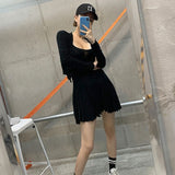 Women Dresses Cardigan Button Outer Coat Suit Two-Piece Set Long Sleeve Short Dress Dress