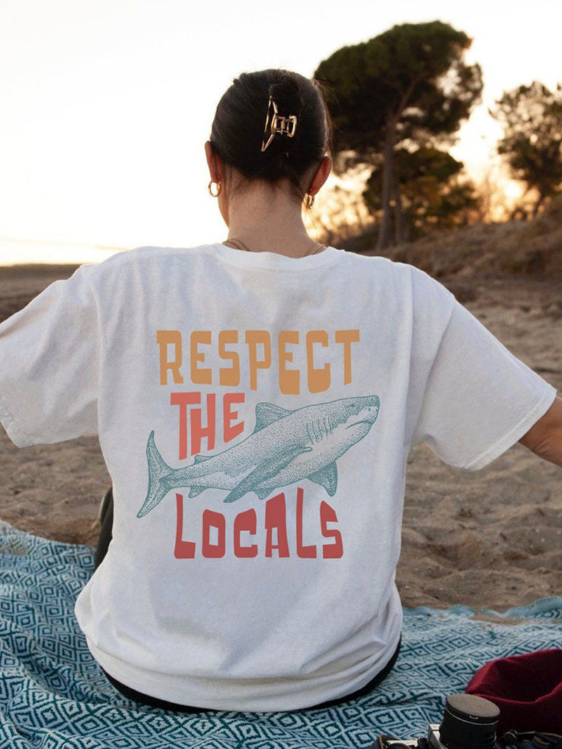 Respect The Locals Shark Tshirts Women Street Hip Hop Clothes