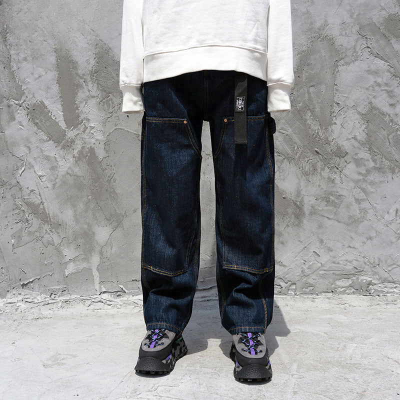 Men Jeans Washed Overalls Patch Trousers