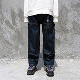 Men Jeans Washed Overalls Patch Trousers